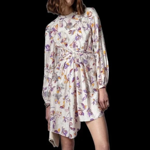 Zadig & Voltaire Rivage Jac Cut Gem Jewel Sparkly Flowers Silk-Blend Dress NWT S - Picture 1 of 13